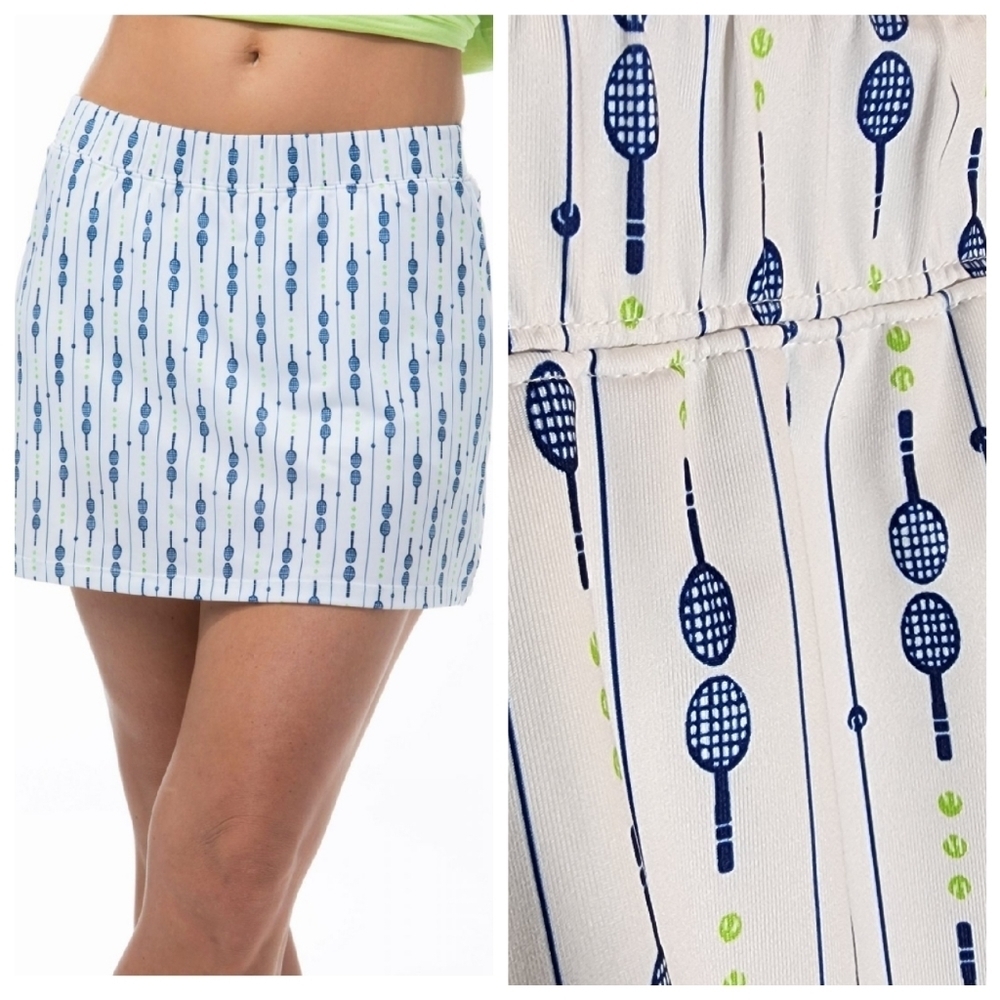 SanSoleil tennis racket/balls skort. Women's Size Large. White‎ navy green.